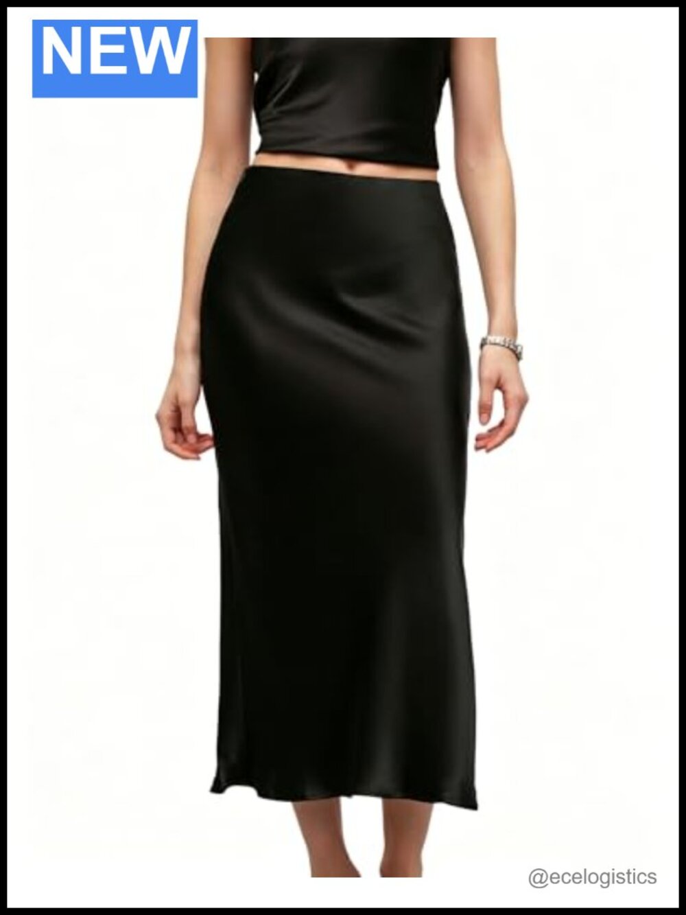 Luxury Mulberry Silk Midi Skirt High Rise Elastic Waist Sleeveless